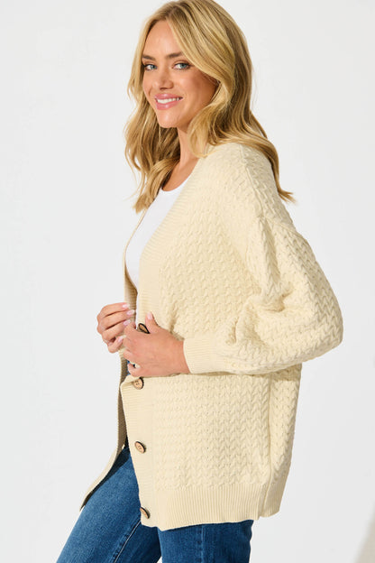 Jenisha Knit Cardigan in Beige Cotton Blend
