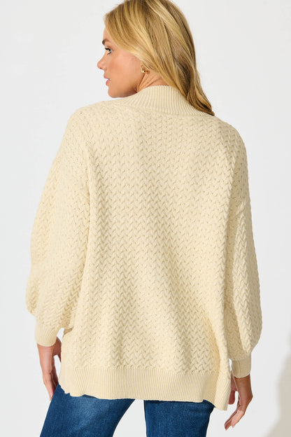 Jenisha Knit Cardigan in Beige Cotton Blend