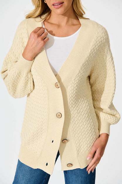 Jenisha Knit Cardigan in Beige Cotton Blend