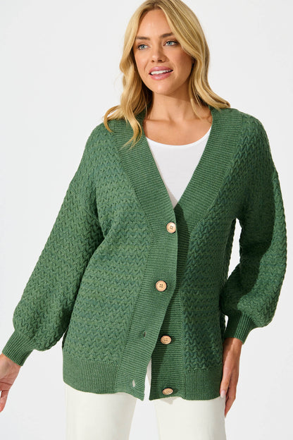 Jenisha Knit Cardigan in Green Cotton Blend