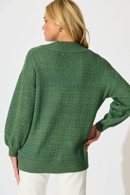 Jenisha Knit Cardigan in Green Cotton Blend