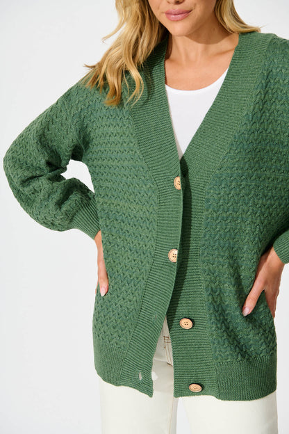 Jenisha Knit Cardigan in Green Cotton Blend