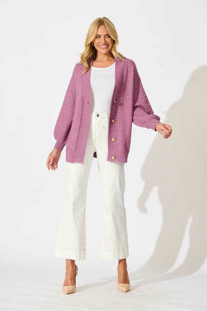 Jenisha Knit Cardigan in Lilac Cotton Blend