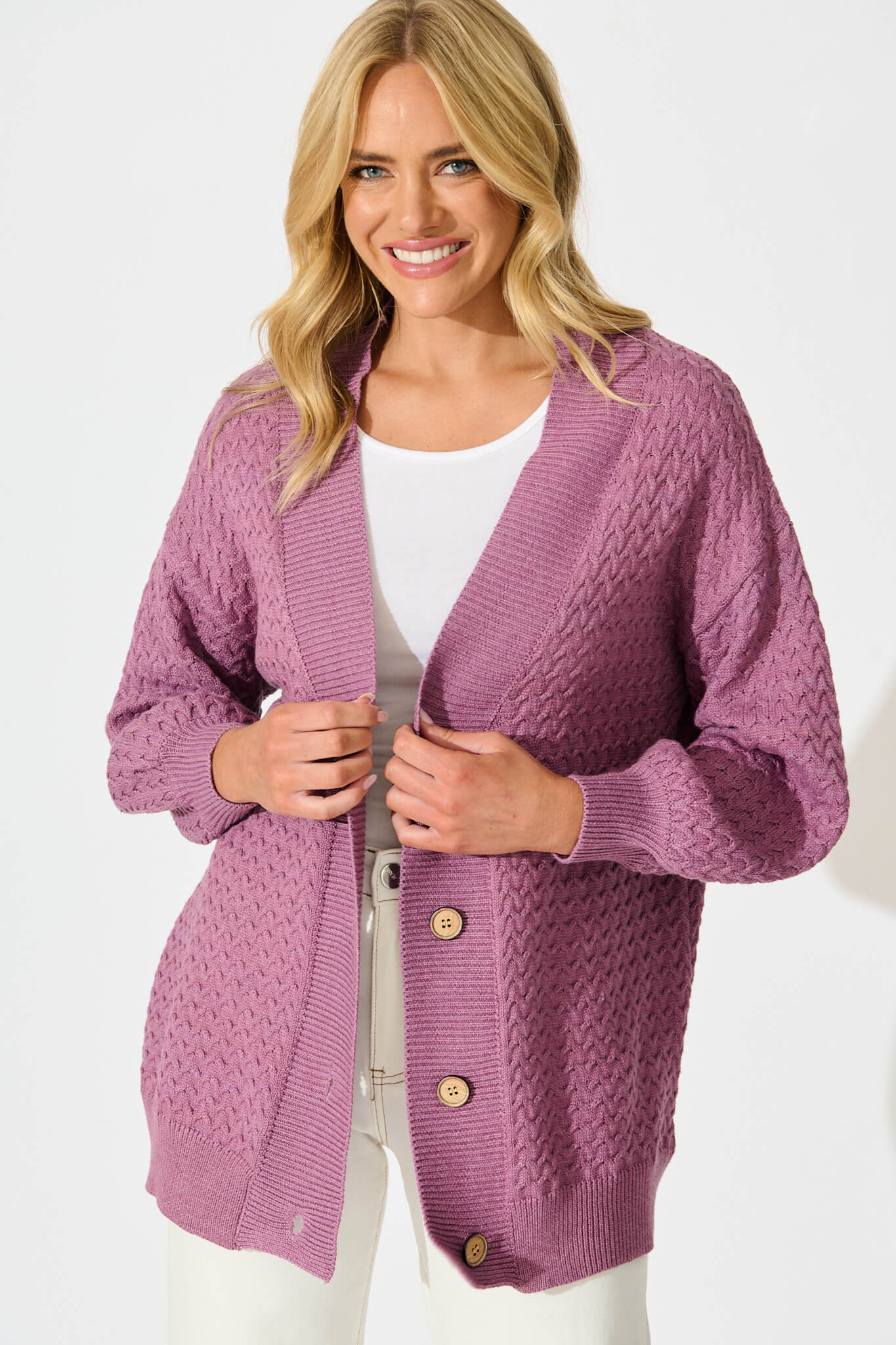 Jenisha Knit Cardigan in Lilac Cotton Blend