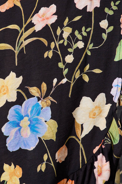 Ellie Midi Dress in Black with Multi Floral