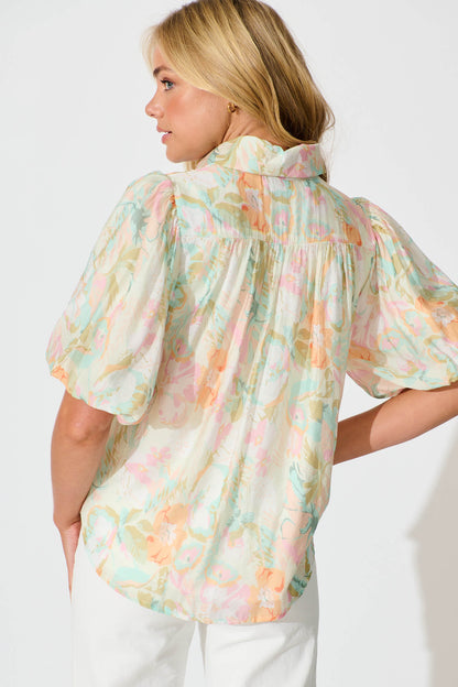 Aeryn Shirt In White with Pastel Multi Floral