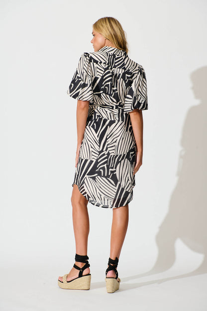 Holly Shirt Dress in Black with White Print