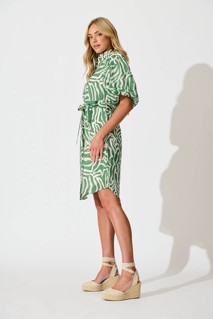 Holly Shirt Dress Green and White