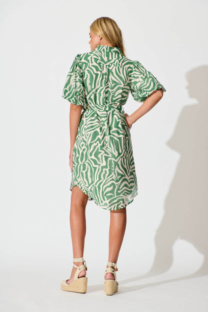Holly Shirt Dress Green and White