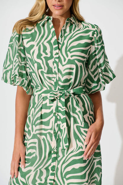 Holly Shirt Dress Green and White