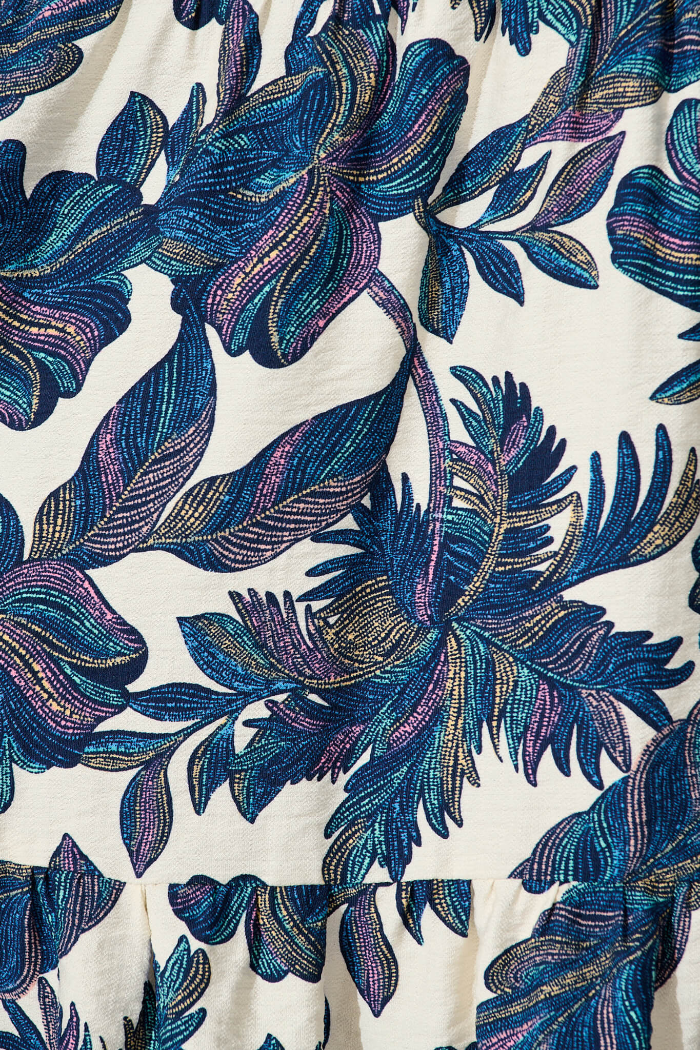 Tris Midi Dress in White with Blue Multi Leaf