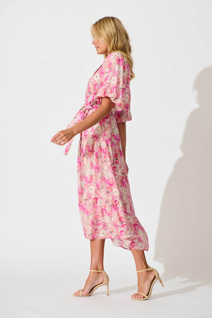 Rosina Maxi Shirt Dress in Pink Multi Floral