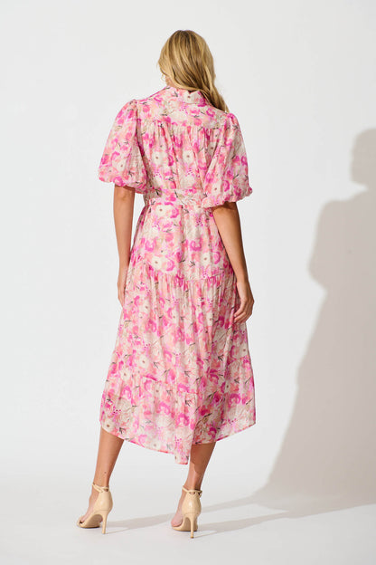 Rosina Maxi Shirt Dress in Pink Multi Floral