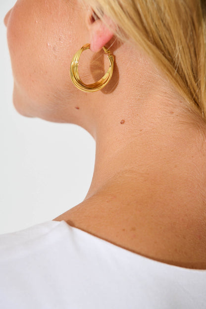 Hana Twisted Ridge Hoop Earrings in Gold