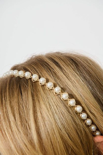 Keira Headband in Gold with Pearl