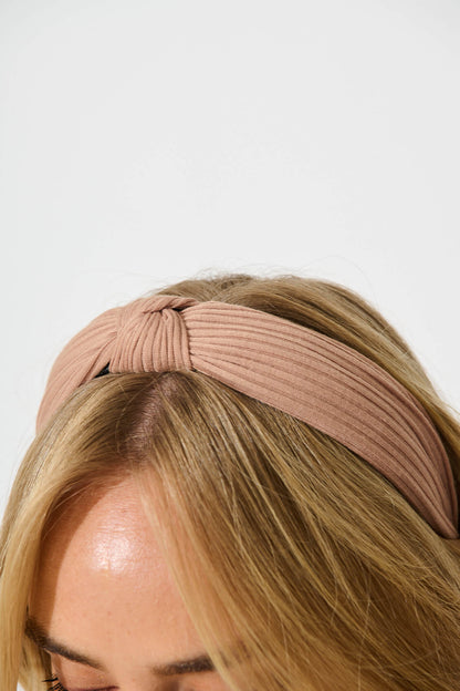 Nadia Knot Textured Headband In Light Brown