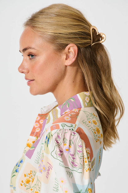 Ann Heart Hair Claw in Gold