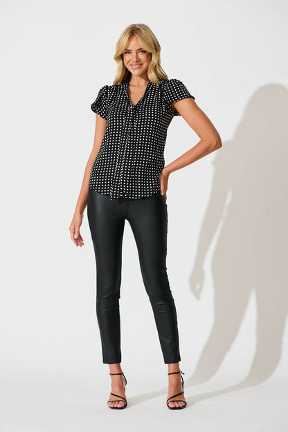 Erin Top in Black with White Polka Dot