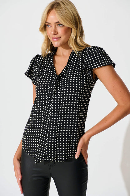 Erin Top in Black with White Polka Dot