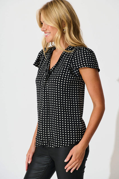 Erin Top in Black with White Polka Dot
