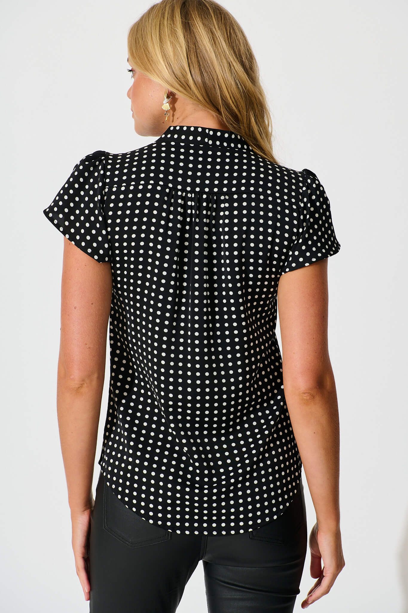 Erin Top in Black with White Polka Dot