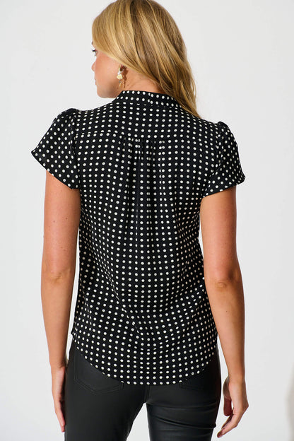 Erin Top in Black with White Polka Dot