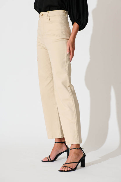 Yoko High Rise Relaxed Leg Jean In Beige Denim