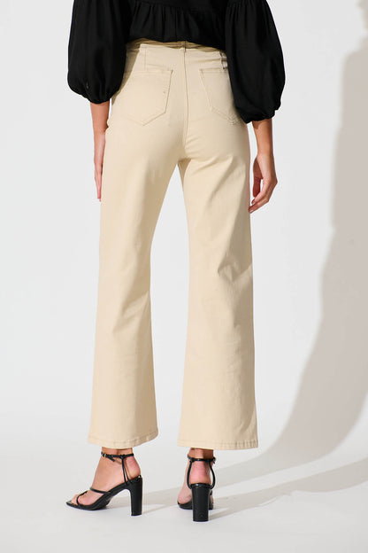 Yoko High Rise Relaxed Leg Jean In Beige Denim