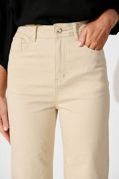 Yoko High Rise Relaxed Leg Jean In Beige Denim