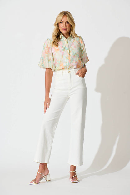 Yoko High Rise Relaxed Leg Jean In White Denim