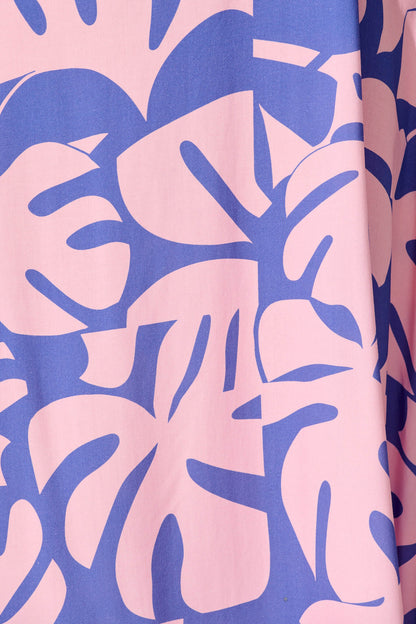 Gloria Off Shoulder Maxi Dress in Blue and Pink Leaf