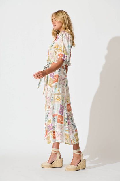 Bella Maxi Shirt Dress In Daisy Patchwork Print