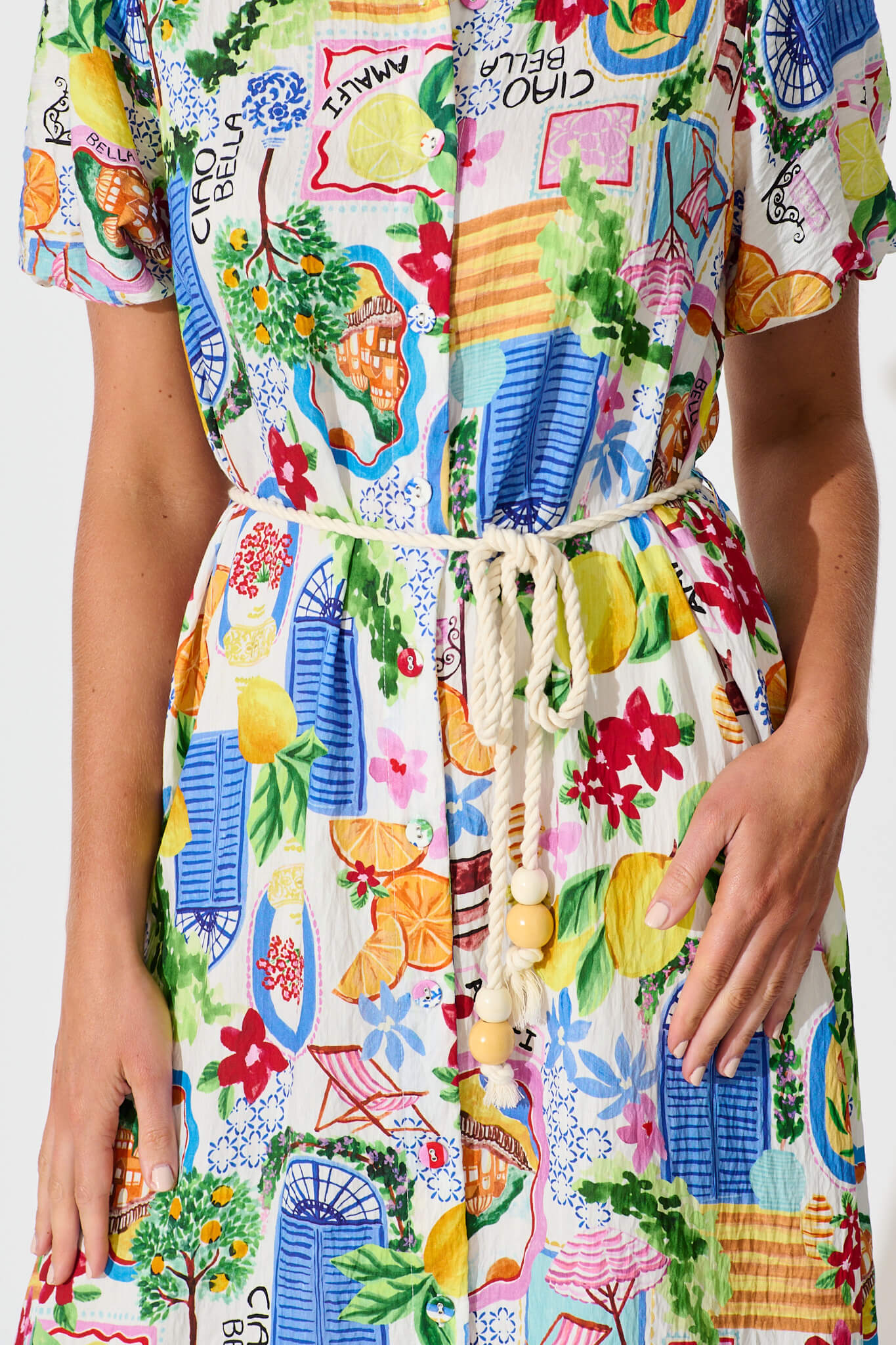 Dearest Midi Shirt Dress In White With Multi Print