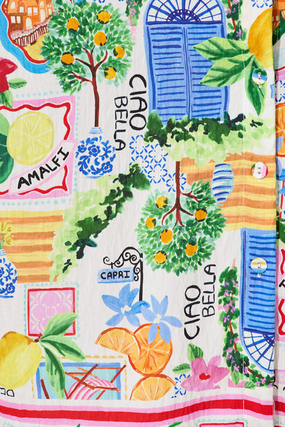 Dearest Midi Shirt Dress In White With Multi Print