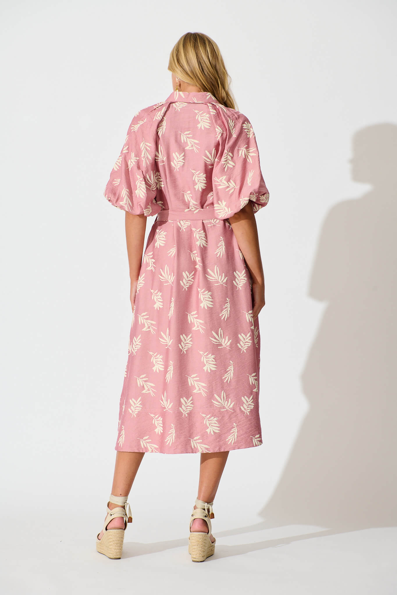 Jasmine Midi Shirt Dress in Dusty Rose with Cream Leaf