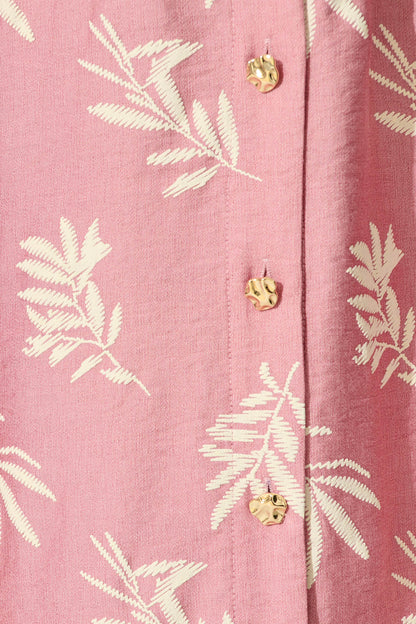 Jasmine Midi Shirt Dress in Dusty Rose with Cream Leaf