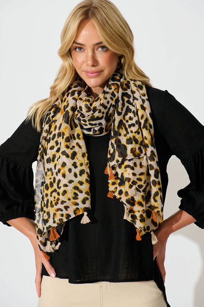Wild Side Scarf in Leopard with Tassels