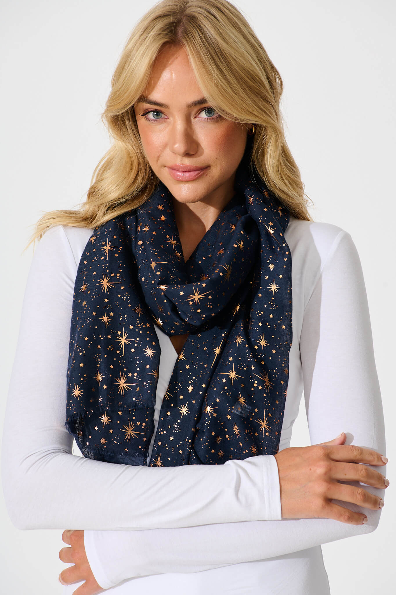Mazia Scarf in Navy with Rose Gold Foil