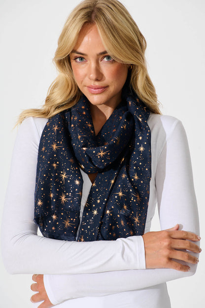 Mazia Scarf in Navy with Rose Gold Foil