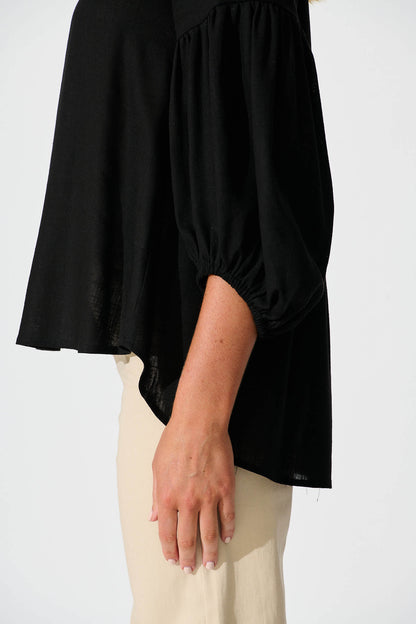 Jasper Top In Black Linen Blend