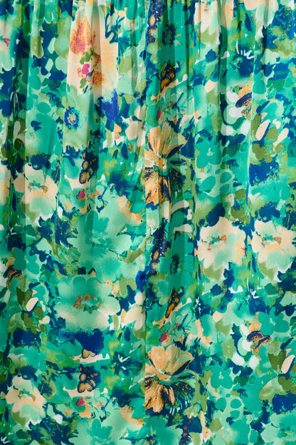 Heidi Maxi Dress In Green Watercolour Floral Satin
