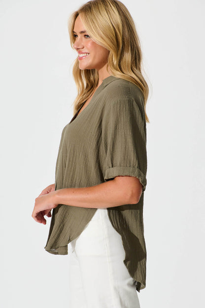 Campbell Shirt in Khaki Cotton