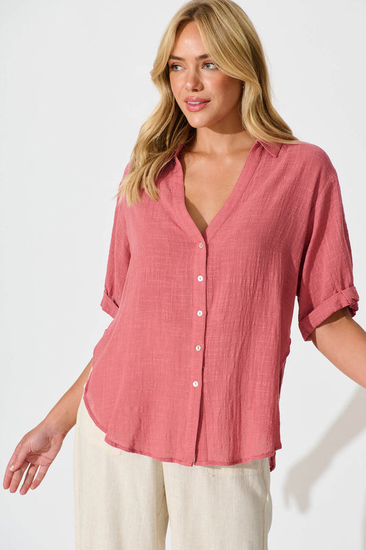 Campbell Shirt in Deep Rose Cotton