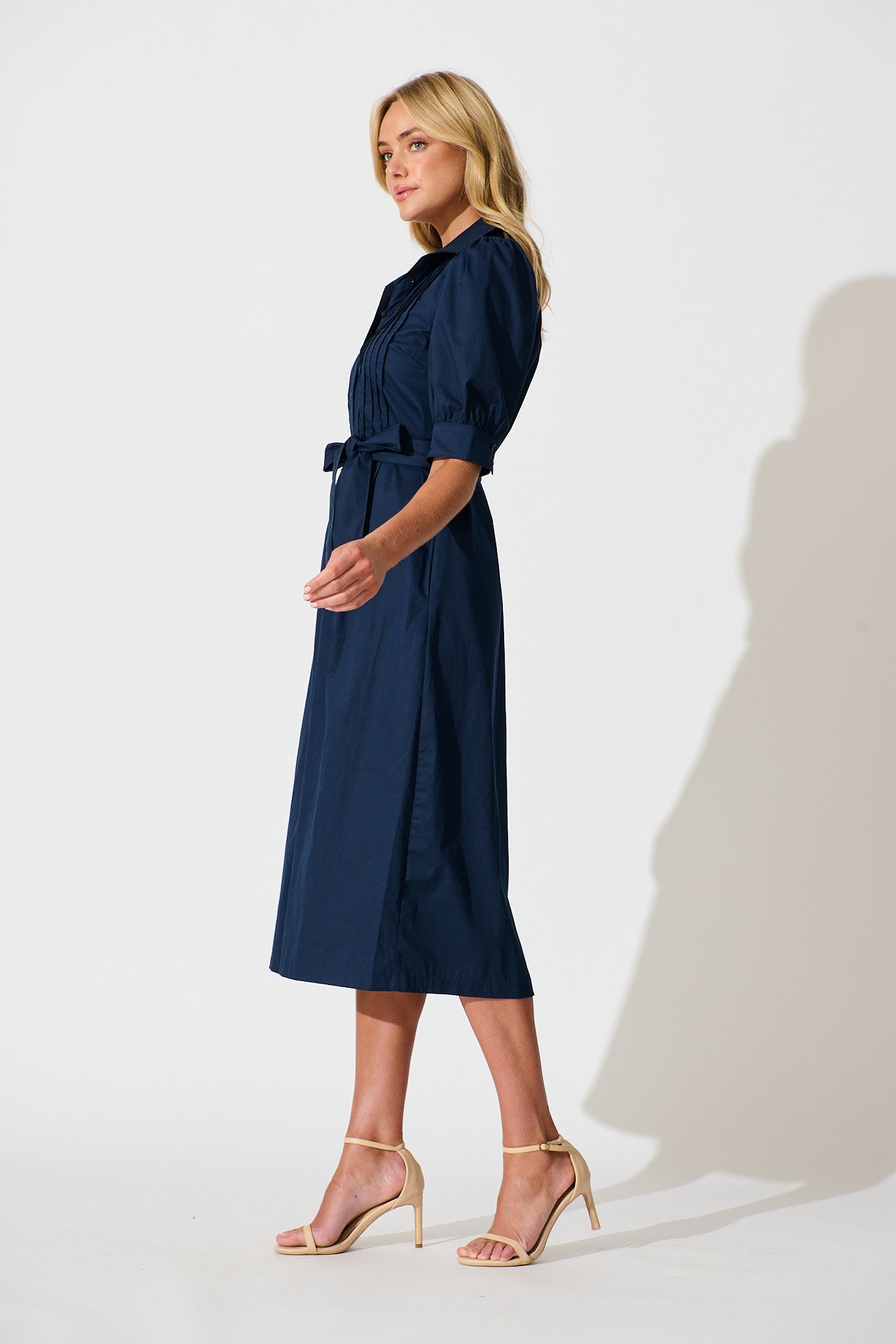 Mila Midi Dress in Navy Cotton