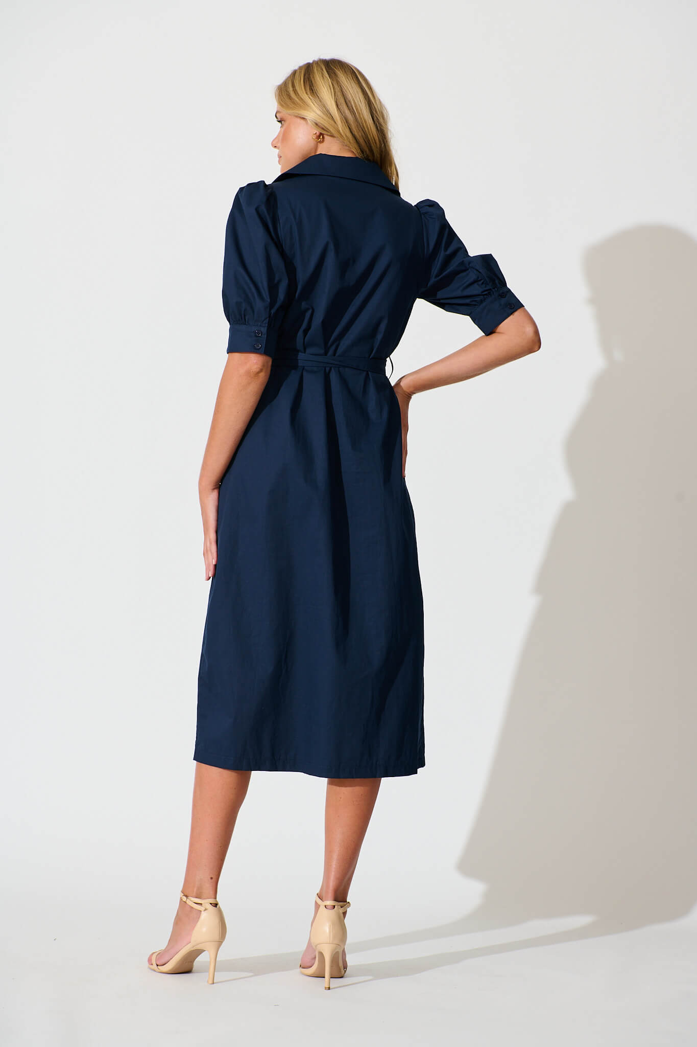 Mila Midi Dress in Navy Cotton