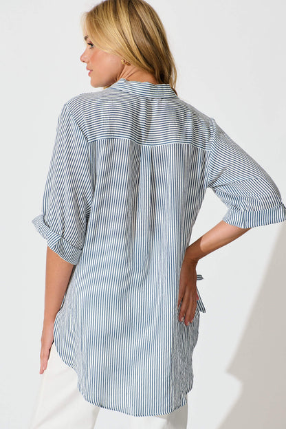 Harper Shirt in Blue and White Stripe Cotton Blend