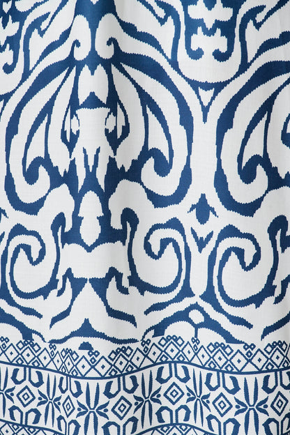 Selina Maxi Dress in White with Navy Linen Blend