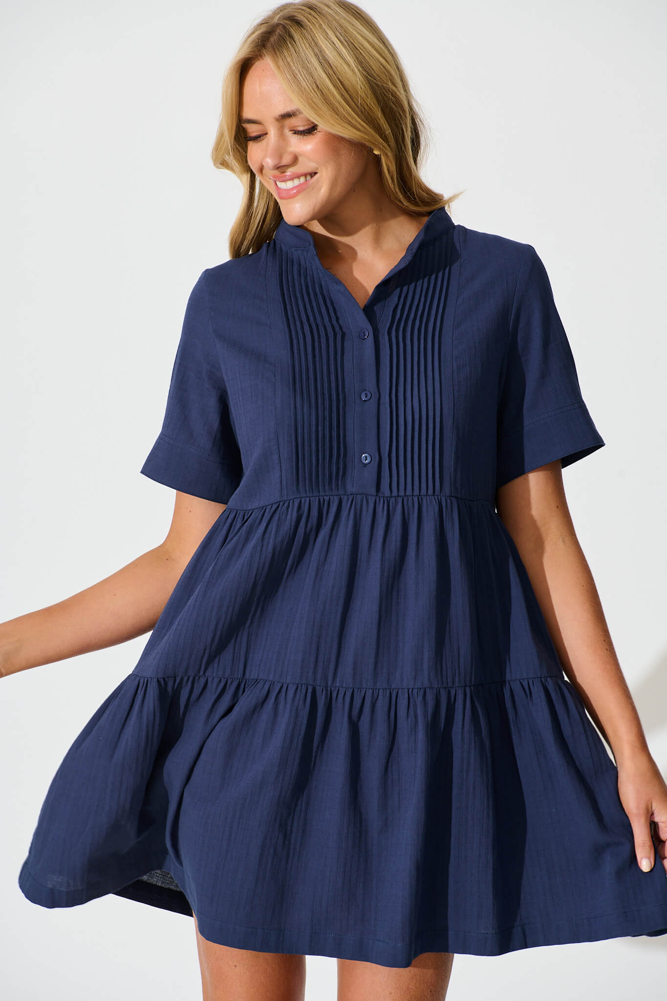 Vienna Smock Dress in Navy Cotton