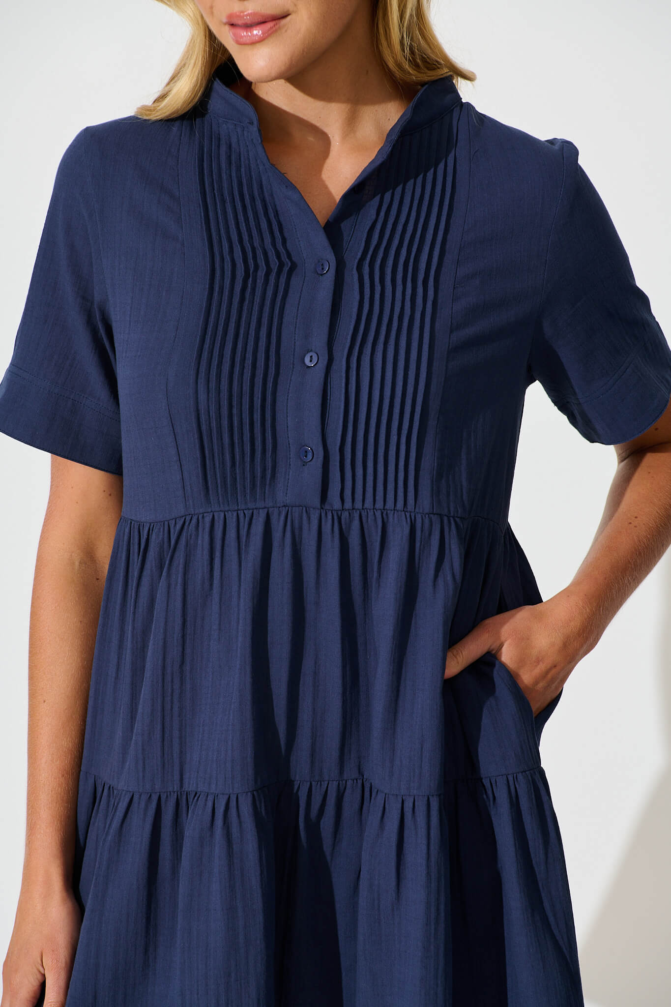 Vienna Smock Dress in Navy Cotton