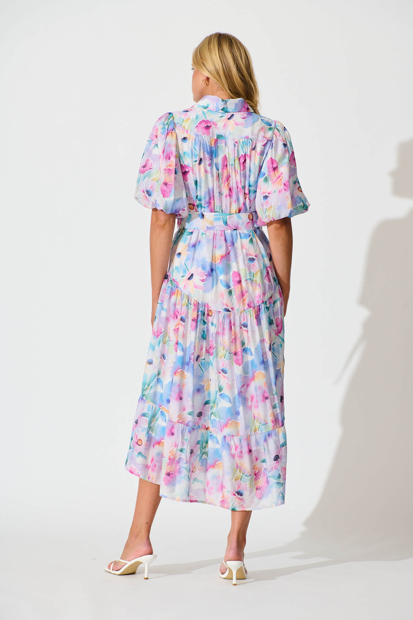 Rosina Maxi Shirt Dress in Pastel Watercolour Floral